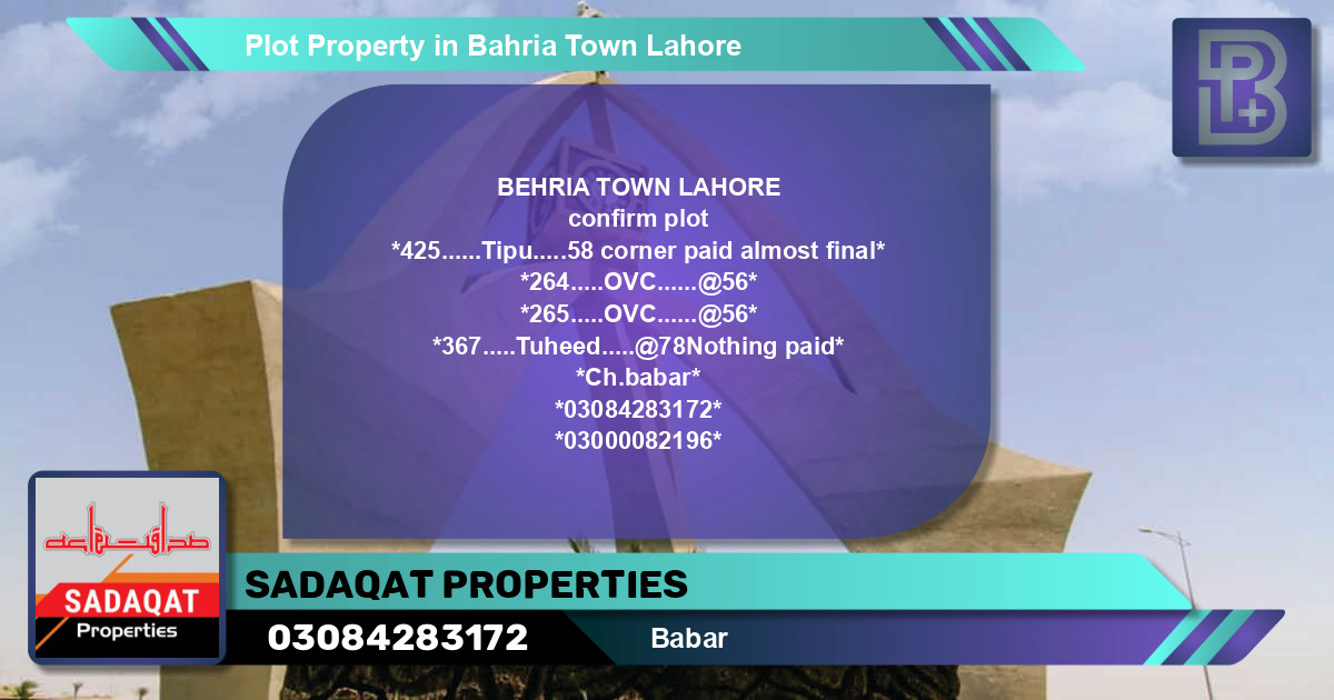 Residential Plot for Sale in Bahria Town, Lahore - (BP-46378)