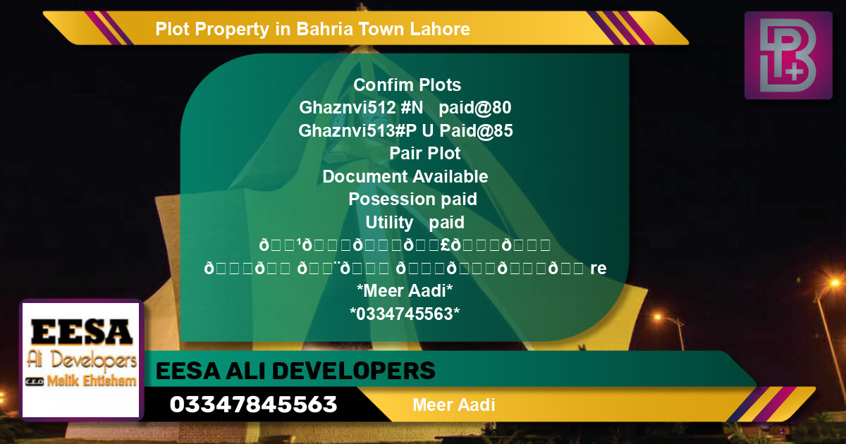 Residential Plot for Sale in Bahria Town, Lahore - (BP-46398)