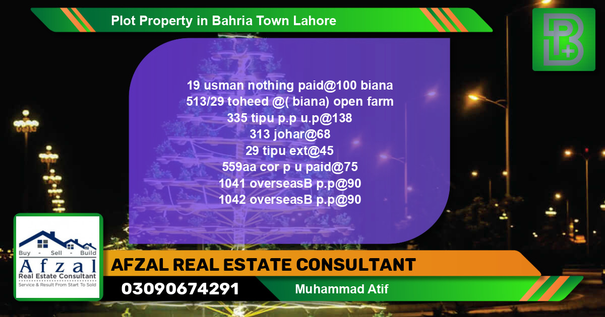 Residential Plot for Sale in Bahria Town, Lahore - (BP-46438)