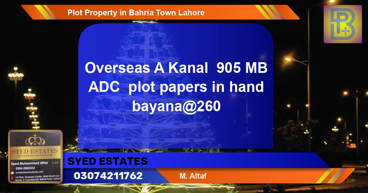 Residential Plot for Sale in Bahria Town, Lahore - (BP-46652)