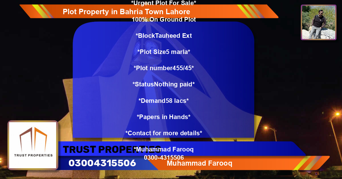 Residential Plot for Sale in Bahria Town, Lahore - (BP-46662)