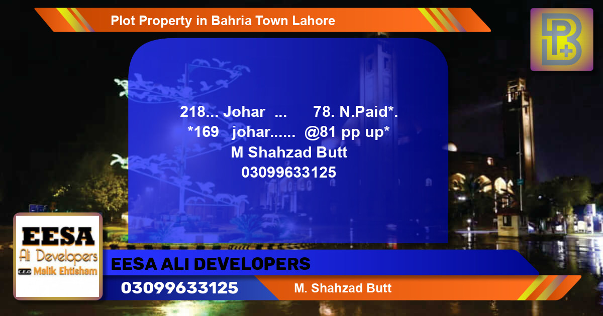 Residential Plot for Sale in Bahria Town, Lahore - (BP-46681)