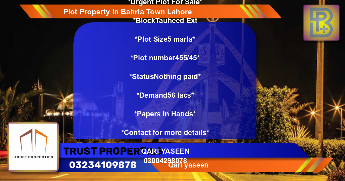 Residential Plot for Sale in Bahria Town, Lahore - (BP-46715)