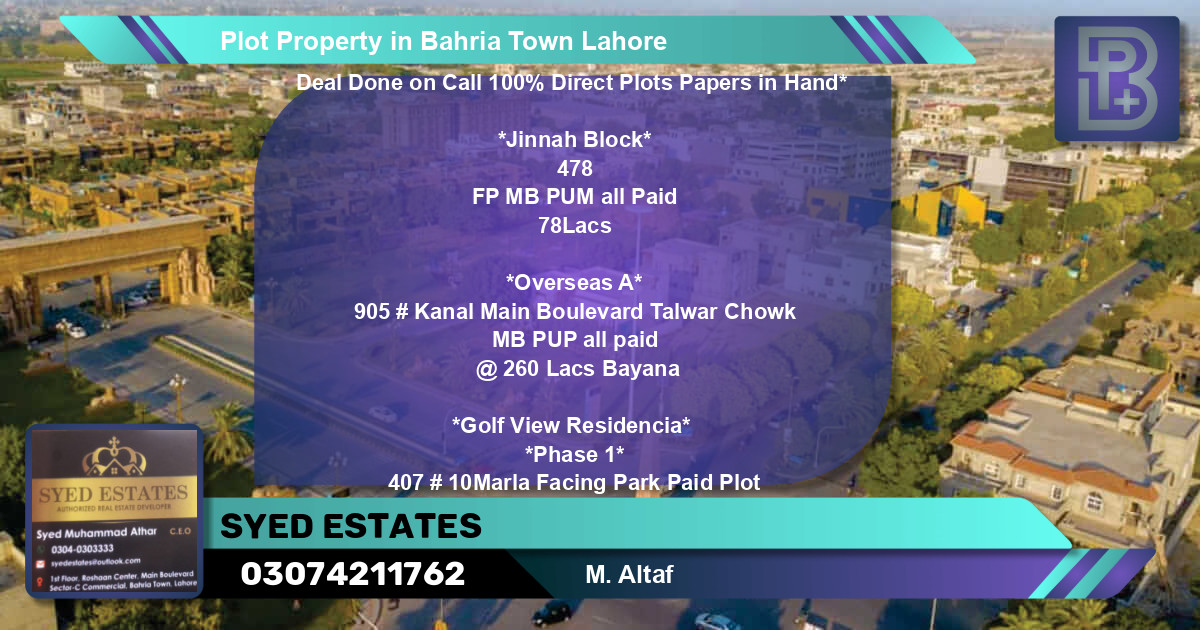 Residential Plot for Sale in Bahria Town, Lahore - (BP-46747)