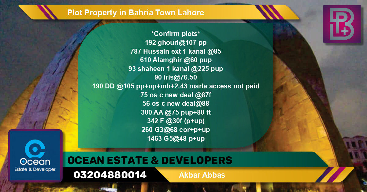 Residential Plot for Sale in Bahria Town, Lahore - (BP-46782)