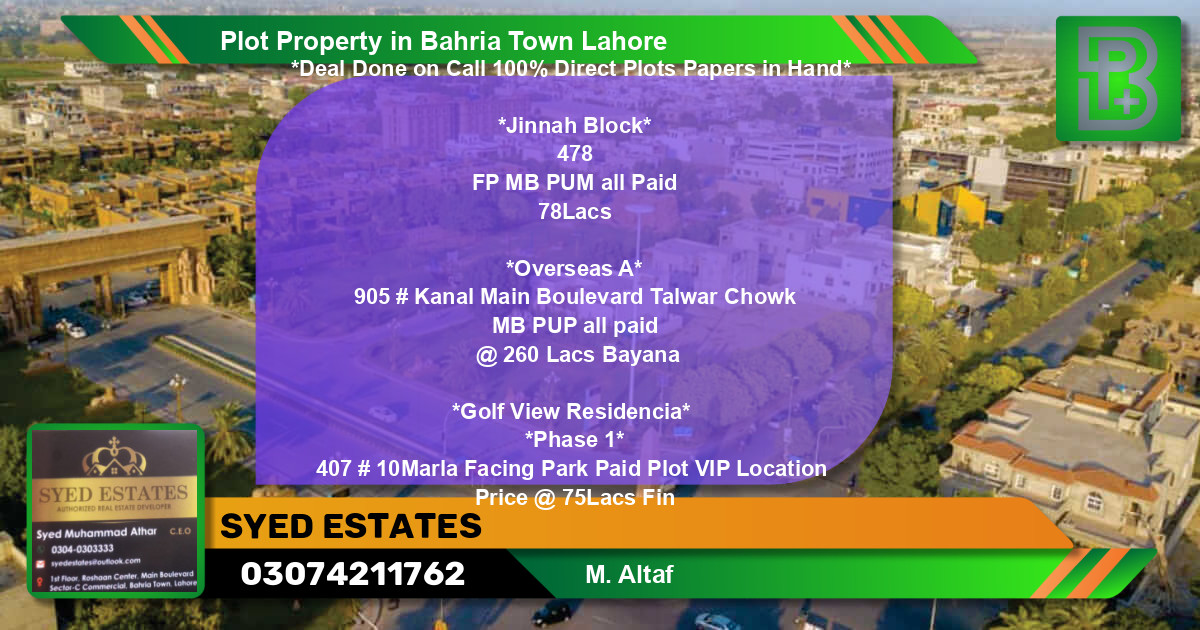 Residential Plot for Sale in Bahria Town, Lahore - (BP-46823)