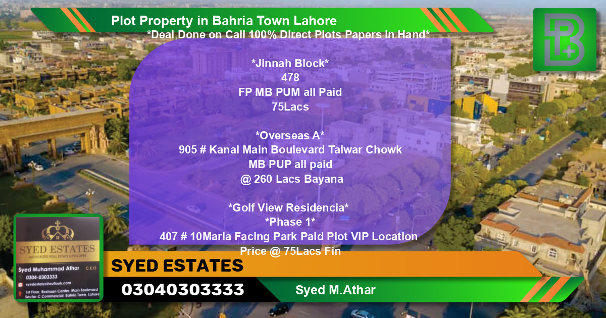 Residential Plot for Sale in Bahria Town, Lahore - (BP-46862)