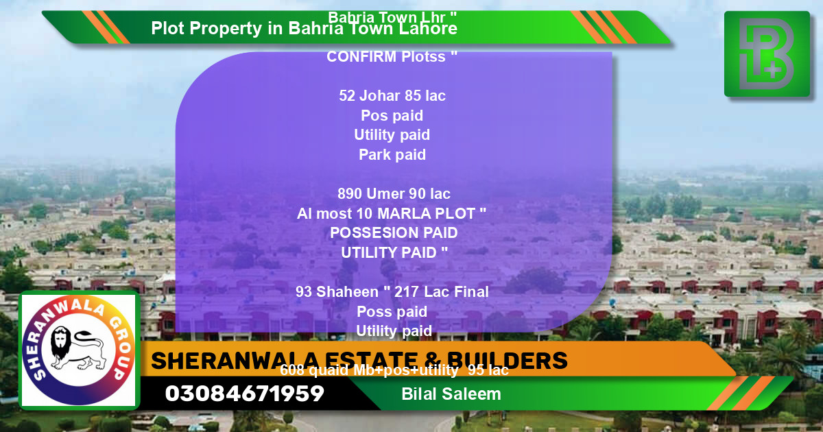 Residential Plot for Sale in Bahria Town, Lahore - (BP-46918)