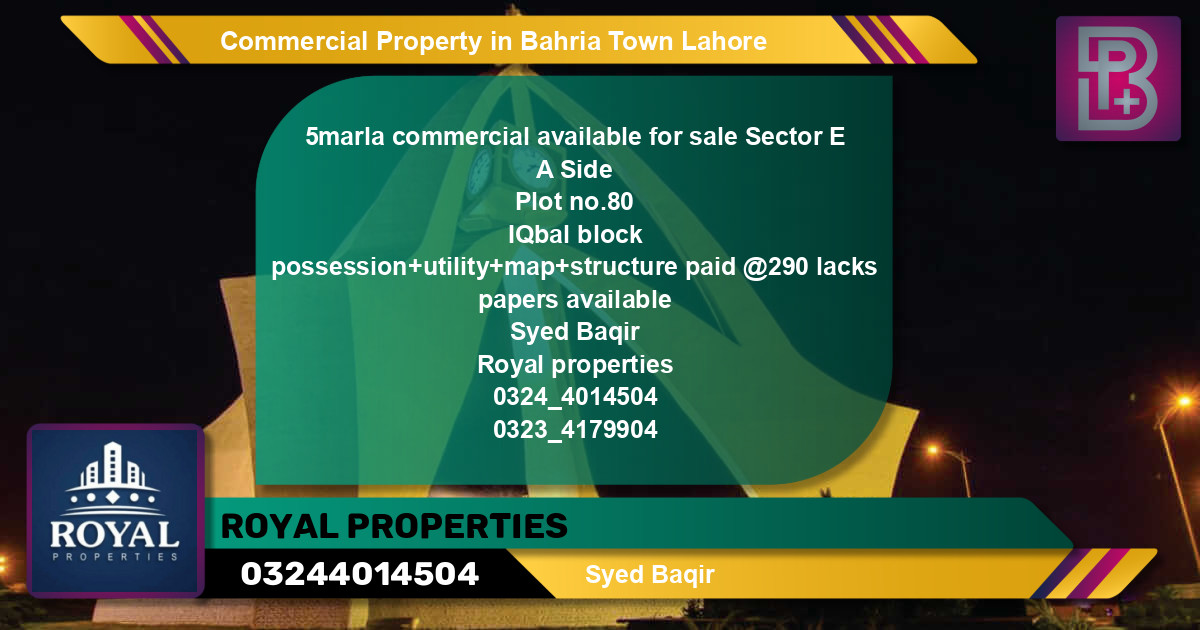 Commercial Property for Sale in Bahria Town, Lahore - (BP-46942)