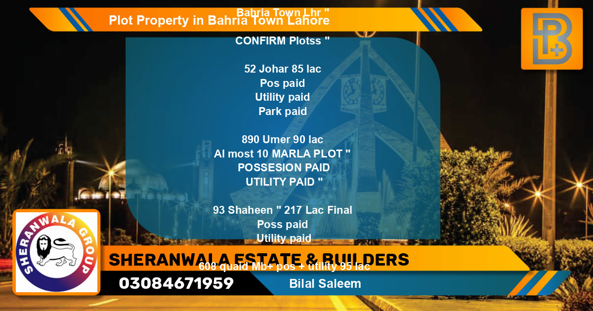 Residential Plot for Sale in Bahria Town, Lahore - (BP-47018)