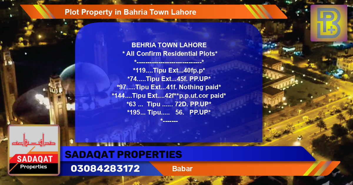 Residential Plot for Sale in Bahria Town, Lahore - (BP-47349)