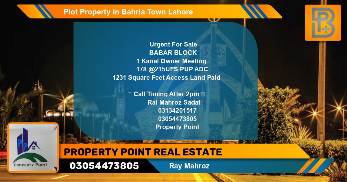 Residential Plot for Sale in Bahria Town, Lahore - (BP-47354)