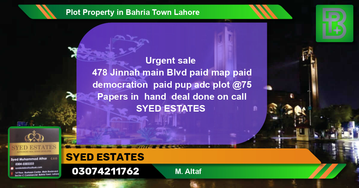 Residential Plot for Sale in Bahria Town, Lahore - (BP-47394)