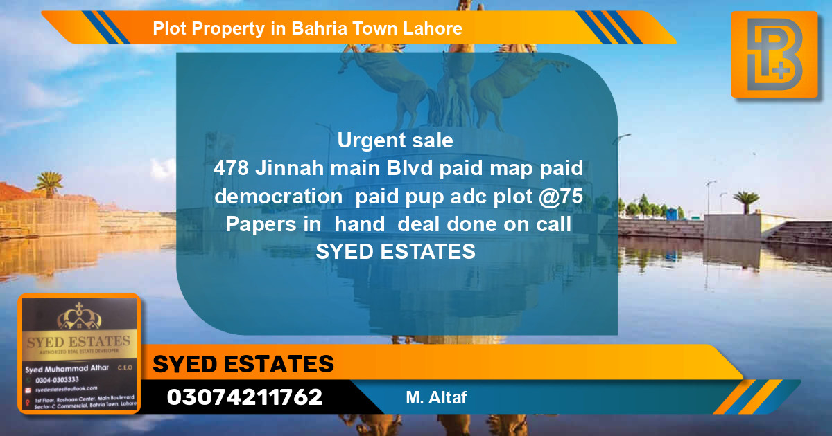 Residential Plot for Sale in Bahria Town, Lahore - (BP-47395)