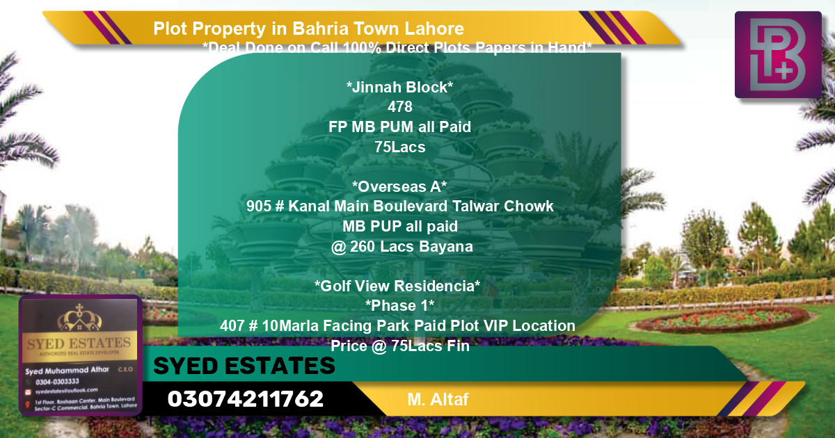 Residential Plot for Sale in Bahria Town, Lahore - (BP-47398)