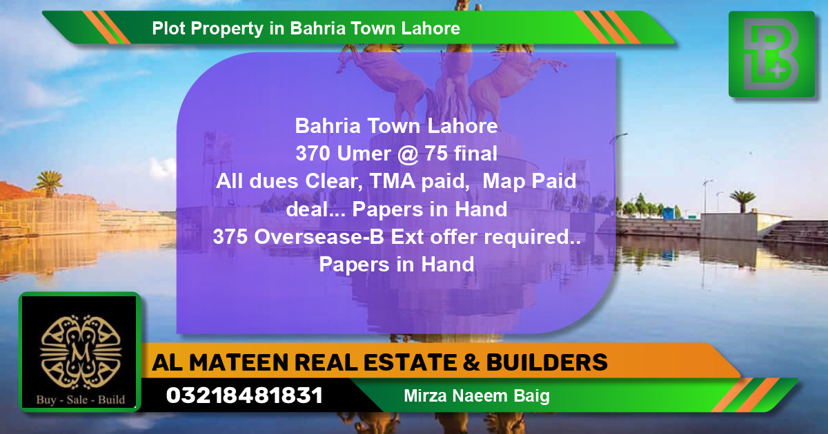 Residential Plot for Sale in Bahria Town, Lahore - (BP-47424)