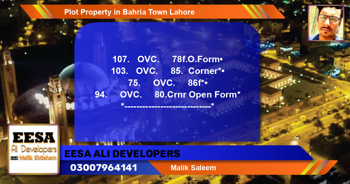 Residential Plot for Sale in Bahria Town, Lahore - (BP-47434)