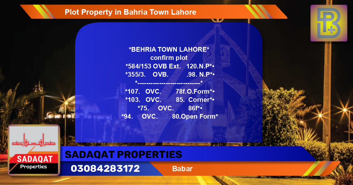 Residential Plot for Sale in Bahria Town, Lahore - (BP-47442)