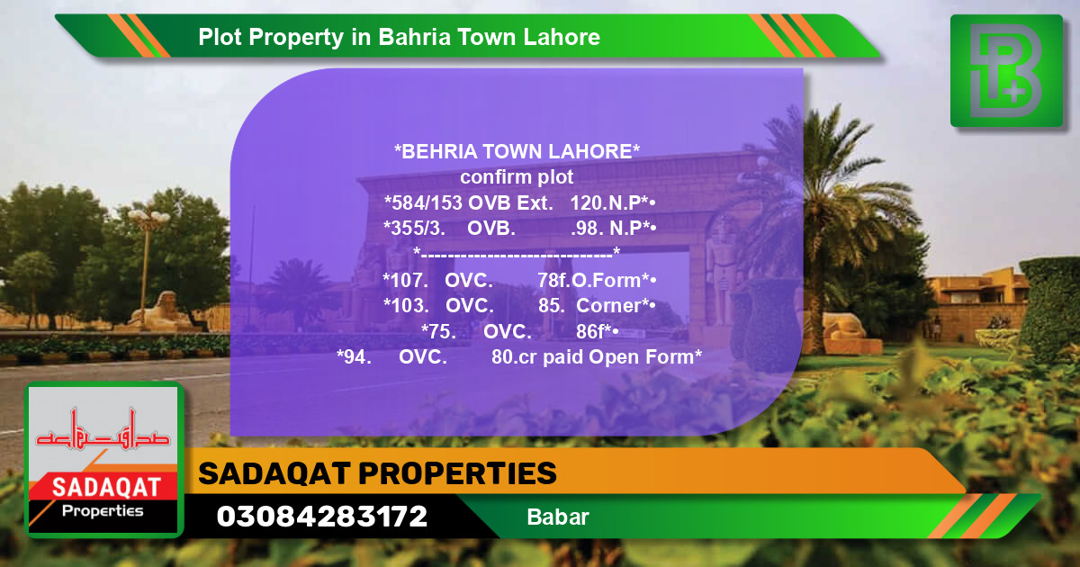 Residential Plot for Sale in Bahria Town, Lahore - (BP-47445)