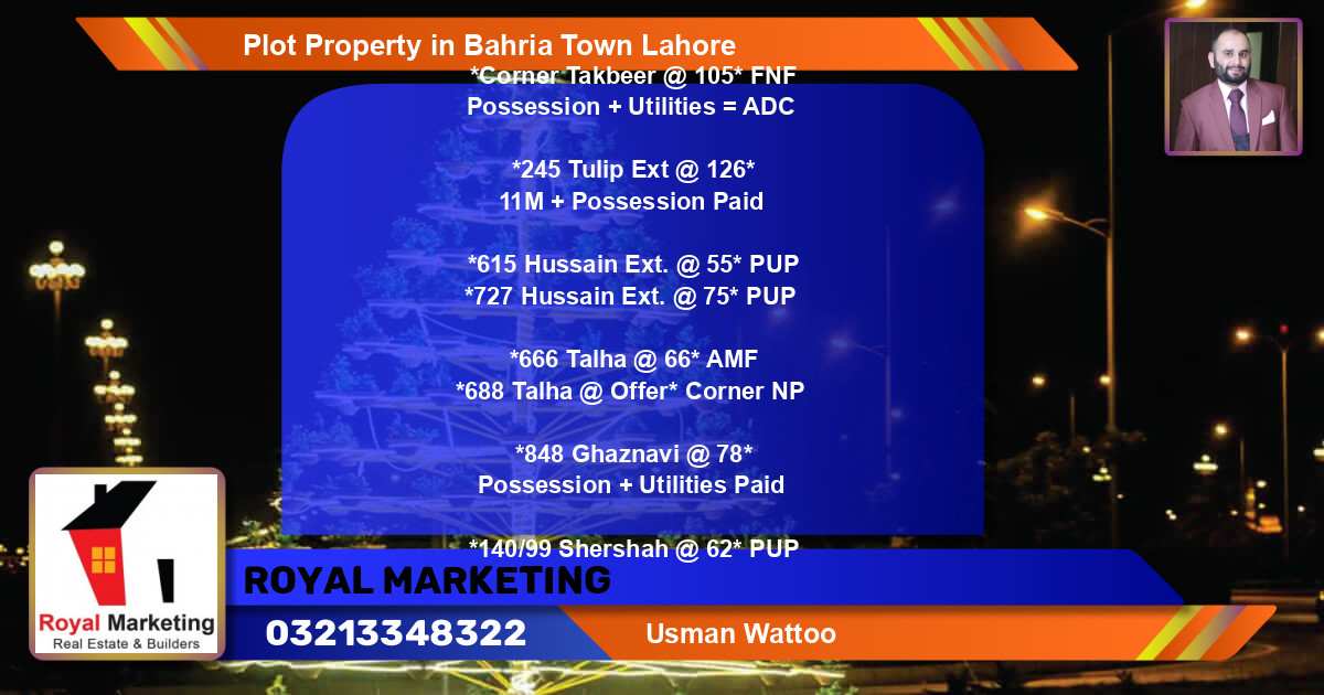 Residential Plot for Sale in Bahria Town, Lahore - (BP-47449)