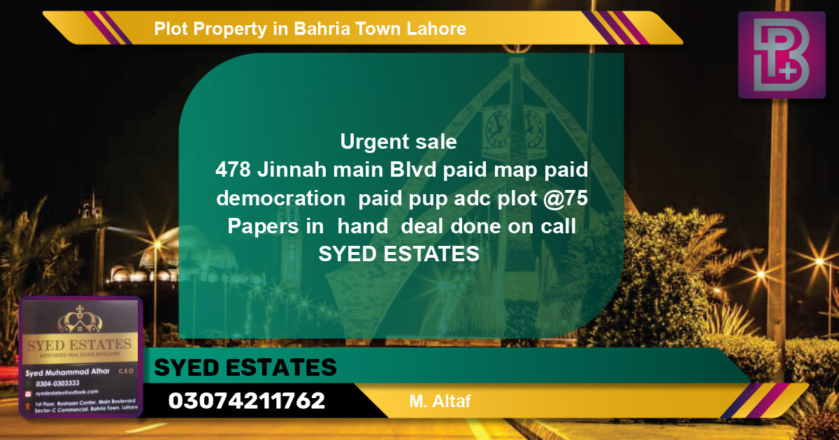 Residential Plot for Sale in Bahria Town, Lahore - (BP-47502)