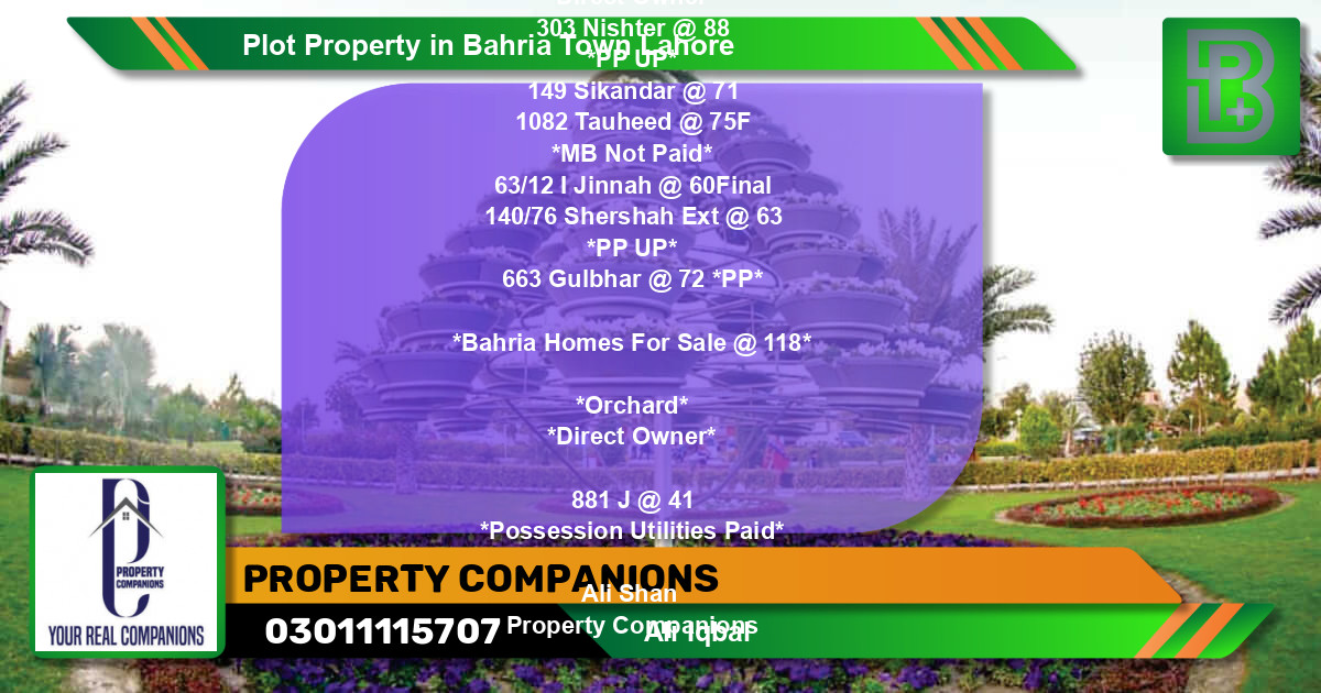 Residential Plot for Sale in Bahria Town, Lahore - (BP-47503)