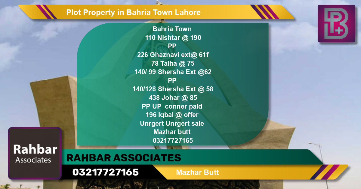 Residential Plot for Sale in Bahria Town, Lahore - (BP-47537)
