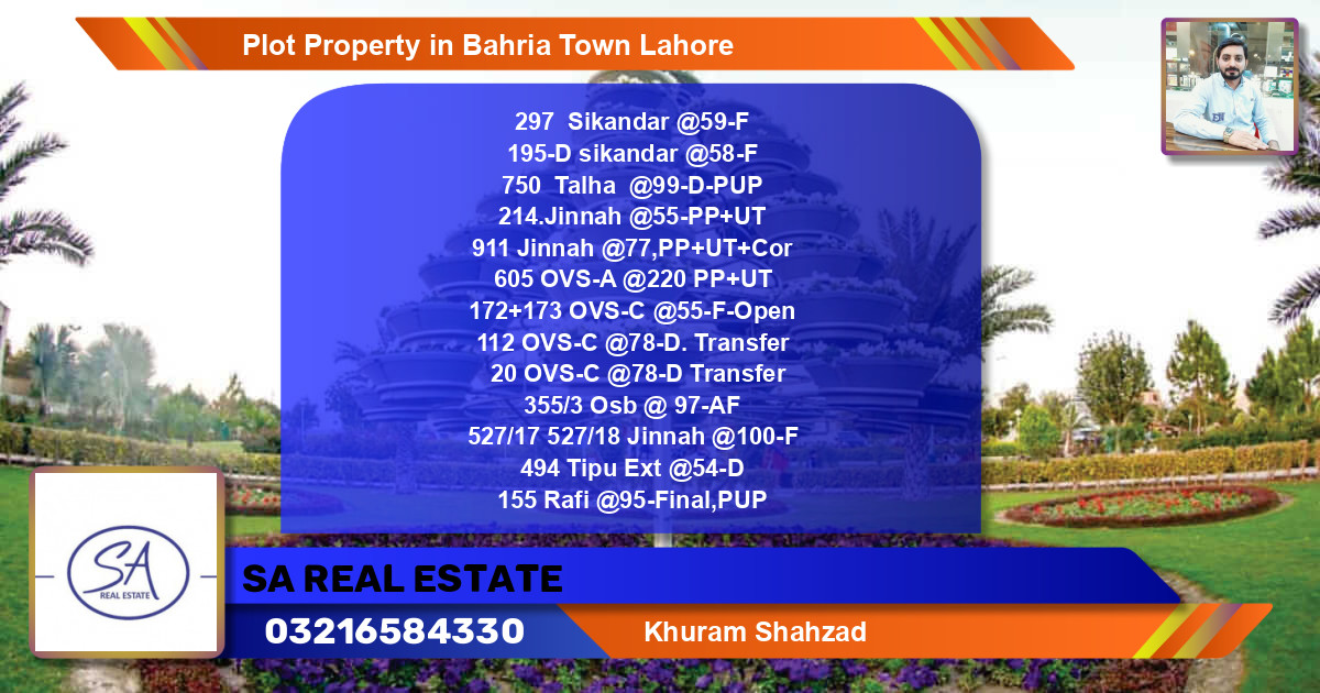 Residential Plot for Sale in Bahria Town, Lahore - (BP-47587)