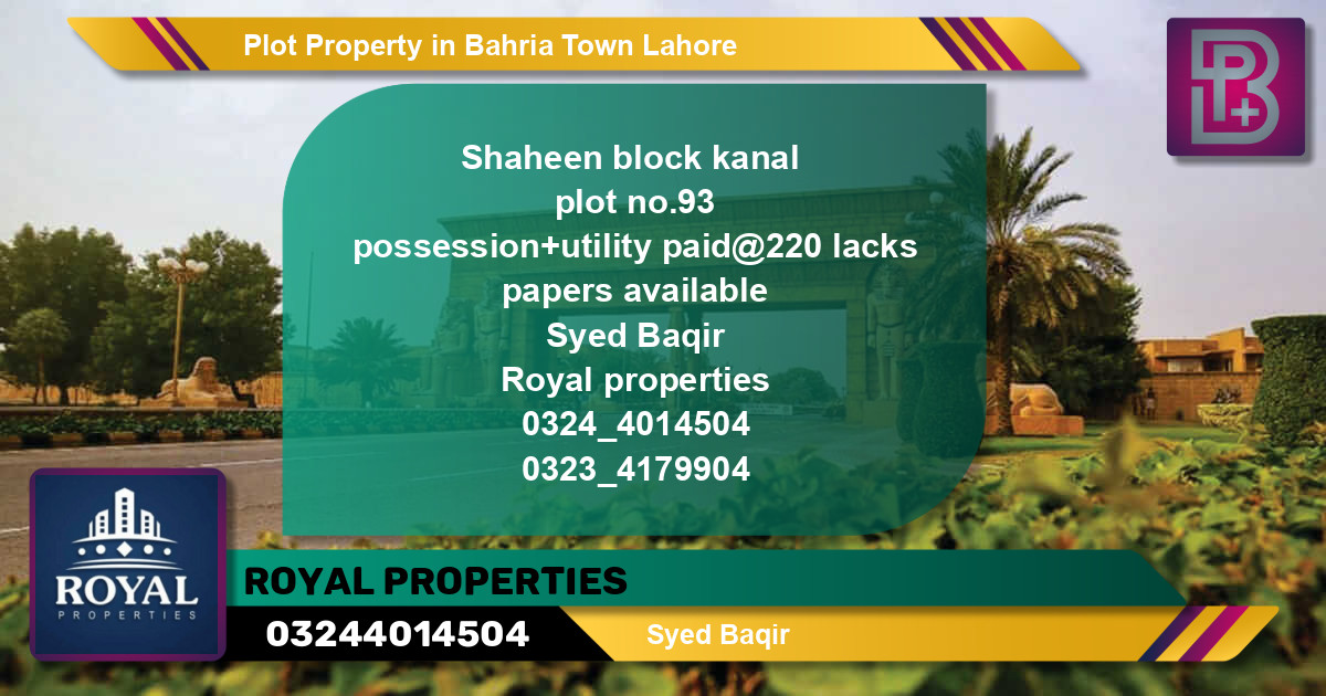 Residential Plot for Sale in Bahria Town, Lahore - (BP-47620)