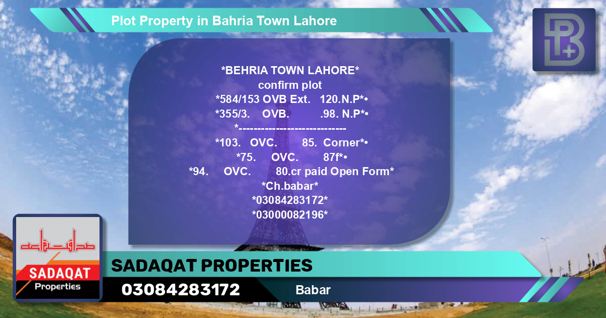 Residential Plot for Sale in Bahria Town, Lahore - (BP-47743)