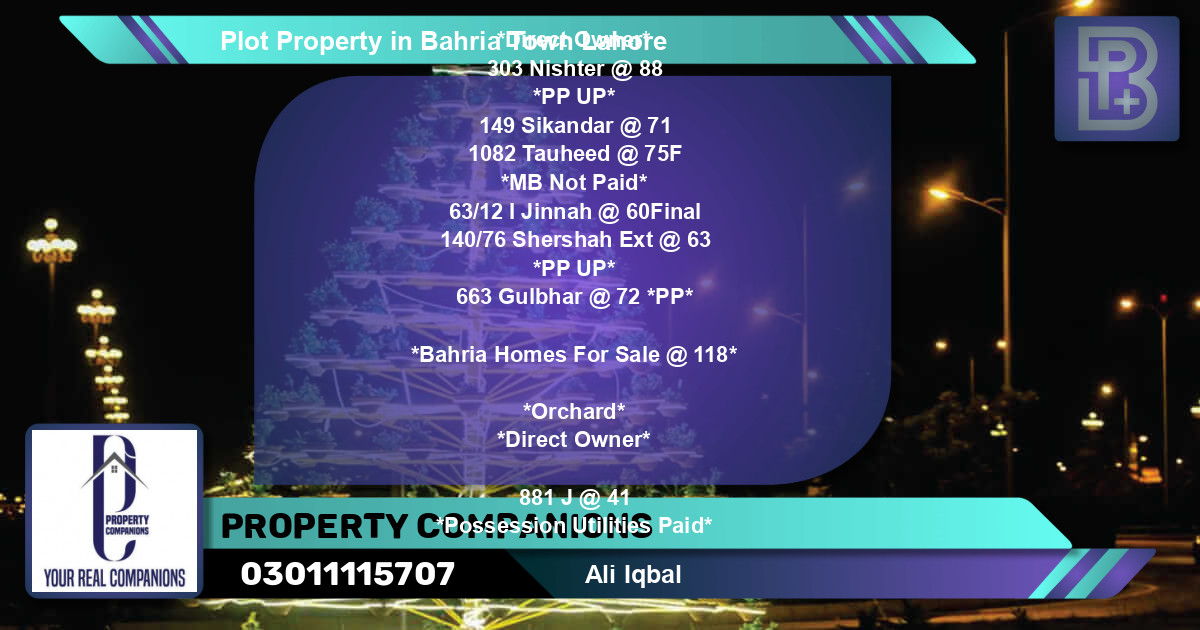 Residential Plot for Sale in Bahria Town, Lahore - (BP-47801)