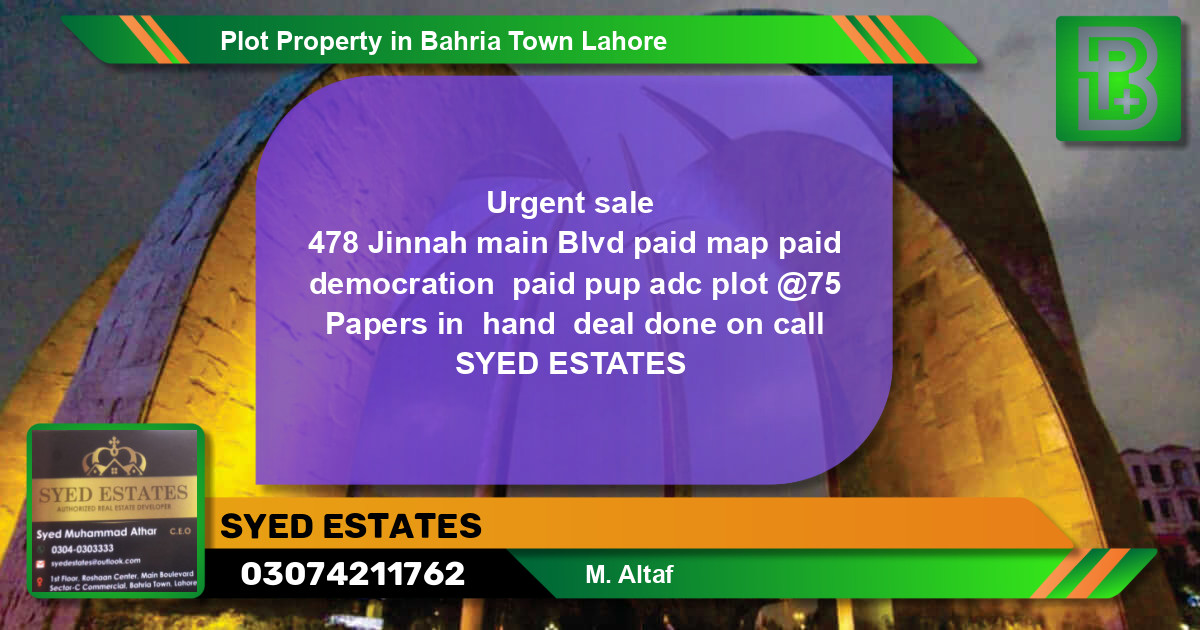 Residential Plot for Sale in Bahria Town, Lahore - (BP-47818)