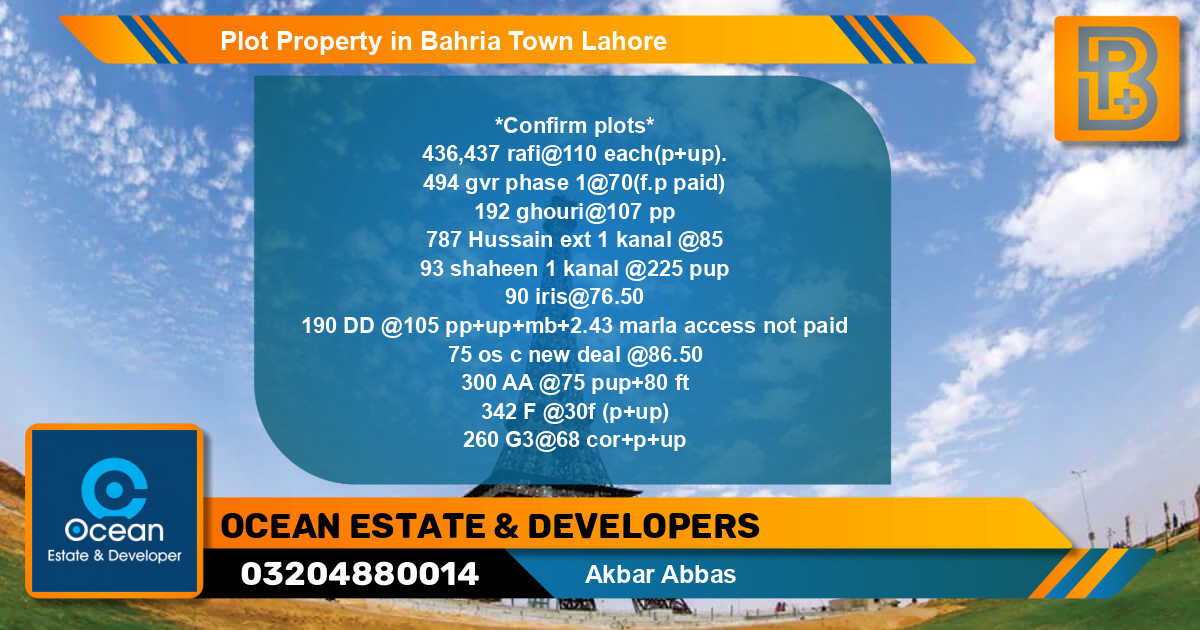 Residential Plot for Sale in Bahria Town, Lahore - (BP-47945)