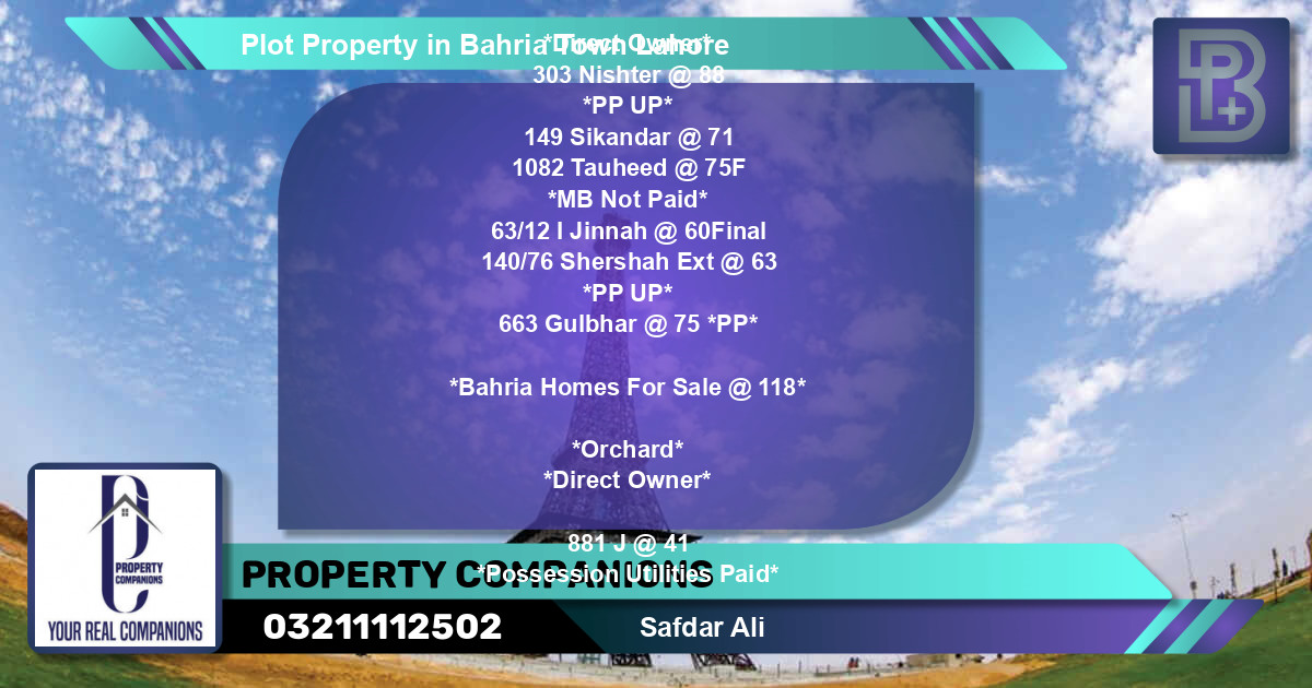 Residential Plot for Sale in Bahria Town, Lahore - (BP-47956)