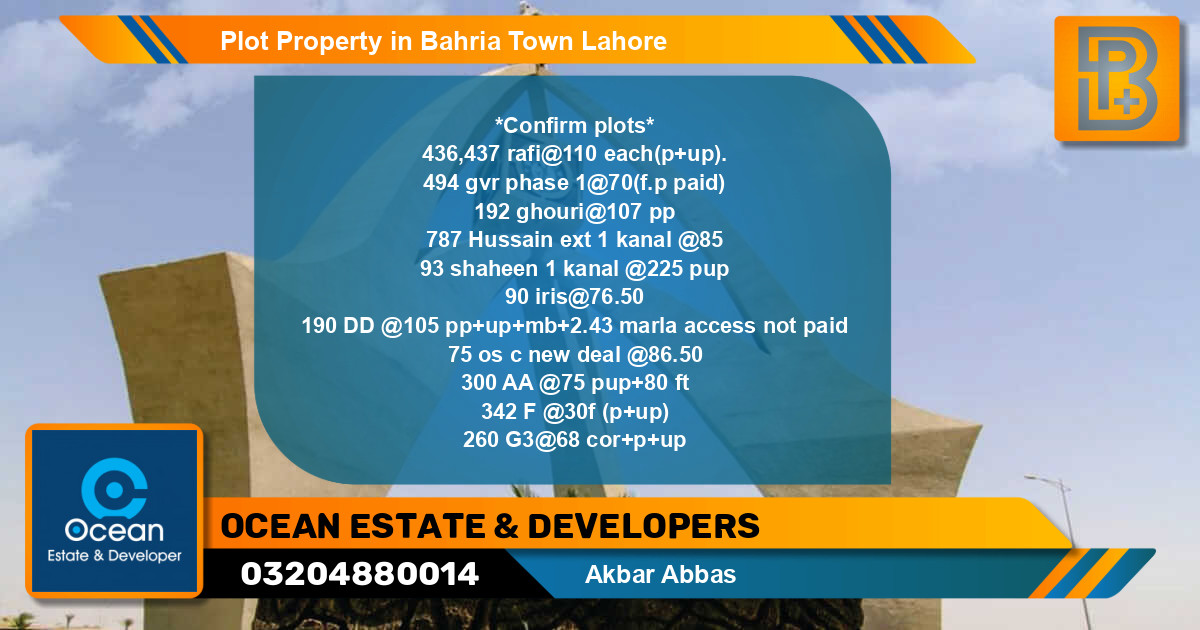 Residential Plot for Sale in Bahria Town, Lahore - (BP-48135)