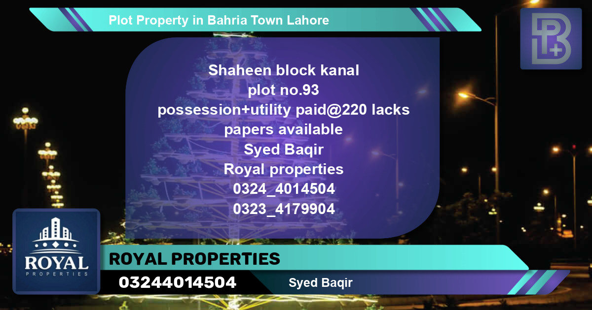 Residential Plot for Sale in Bahria Town, Lahore - (BP-48200)