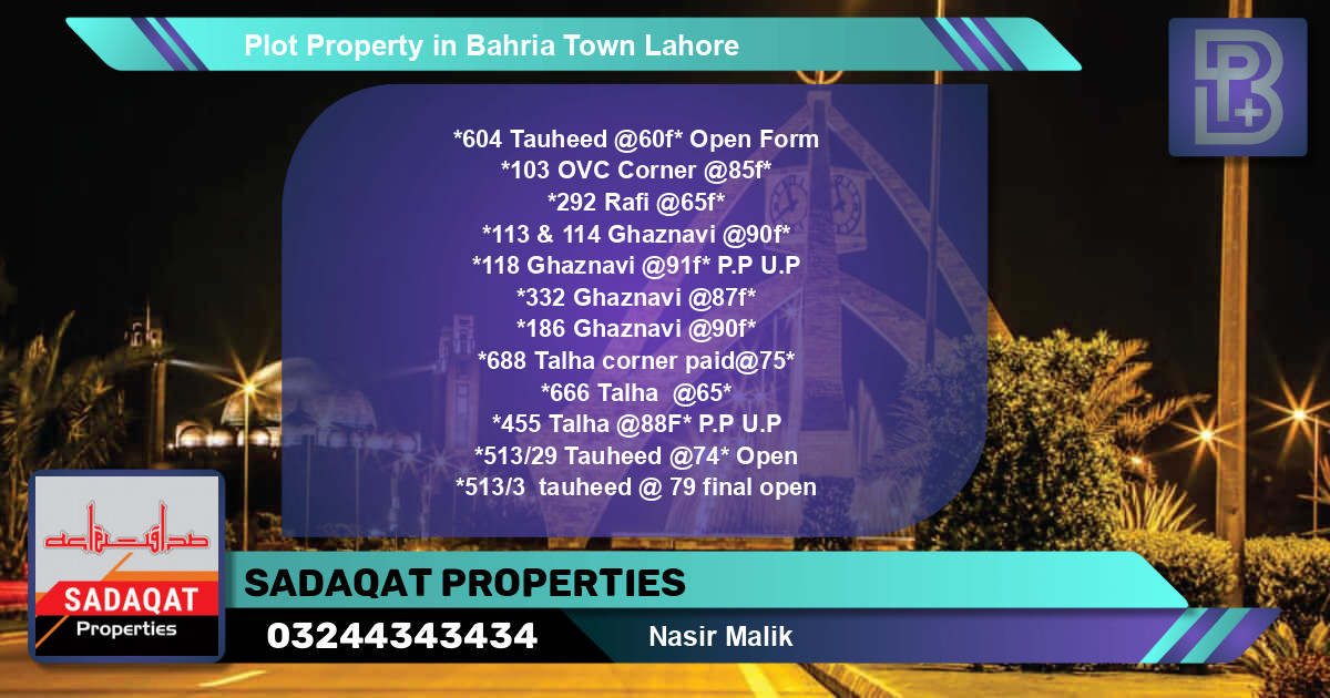 Residential Plot for Sale in Bahria Town, Lahore - (BP-48233)