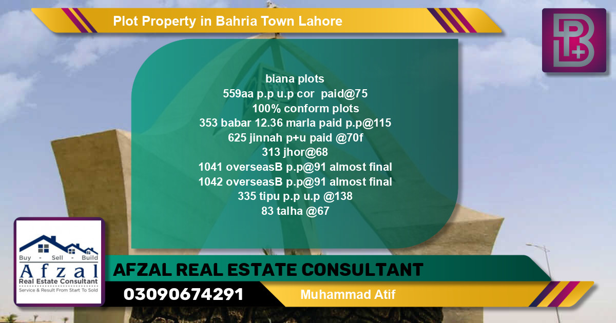 Residential Plot for Sale in Bahria Town, Lahore - (BP-48238)