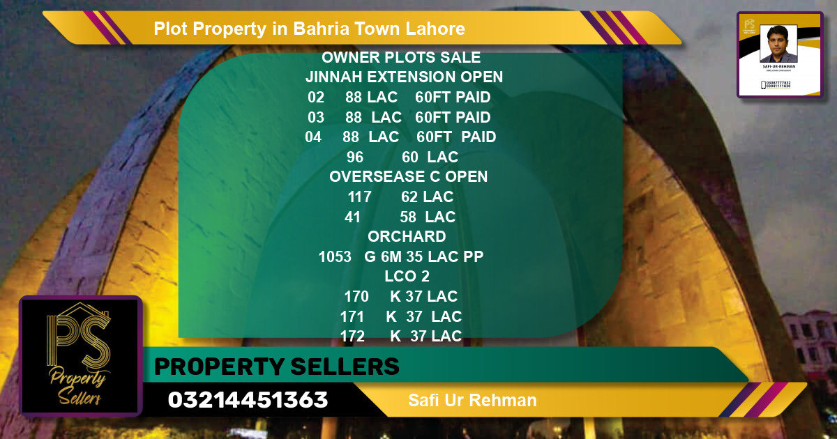 Residential Plot for Sale in Bahria Town, Lahore - (BP-48285)