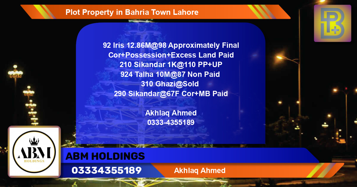 Residential Plot for Sale in Bahria Town, Lahore - (BP-48352)