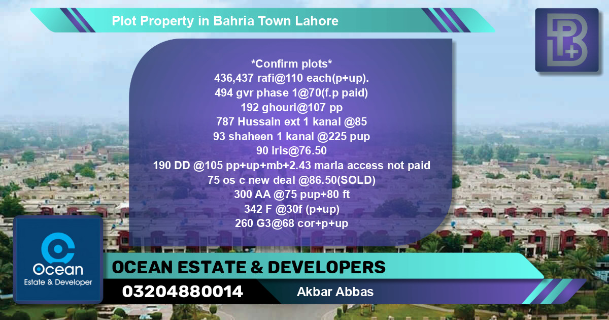 Residential Plot for Sale in Bahria Town, Lahore - (BP-48396)