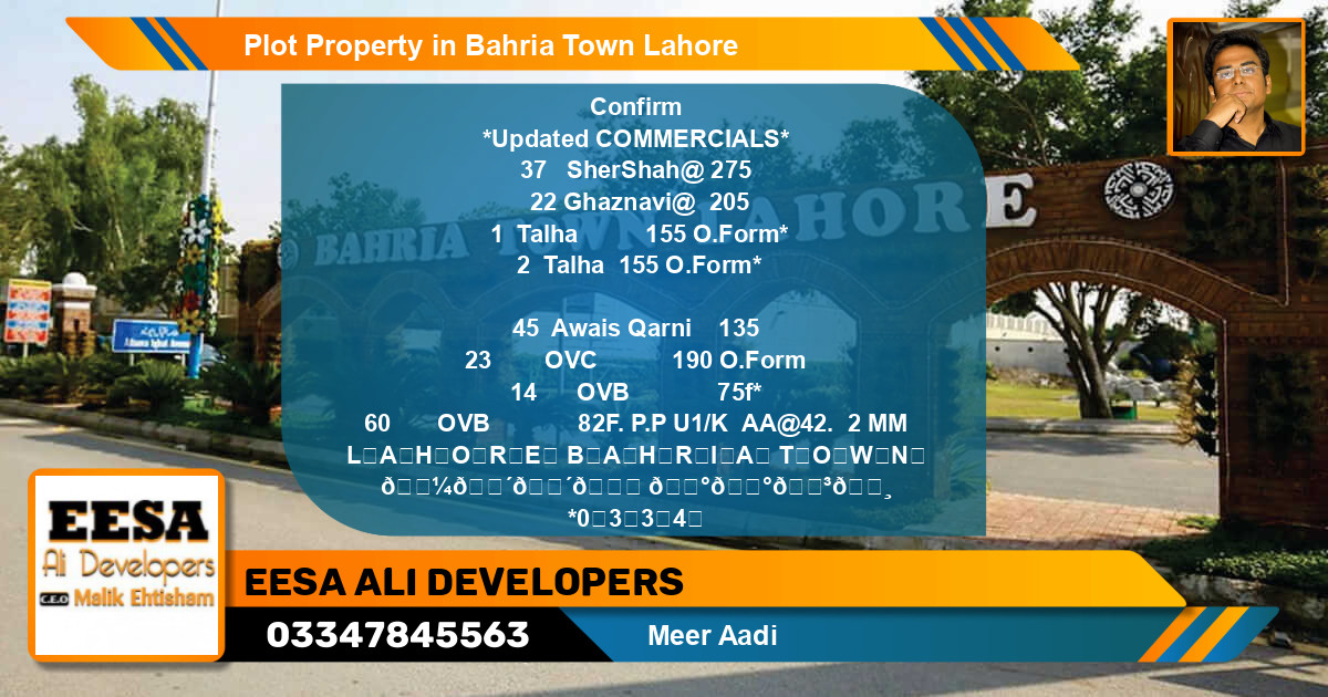 Commercial Plot for Sale in Bahria Town, Lahore - (BP-48589)
