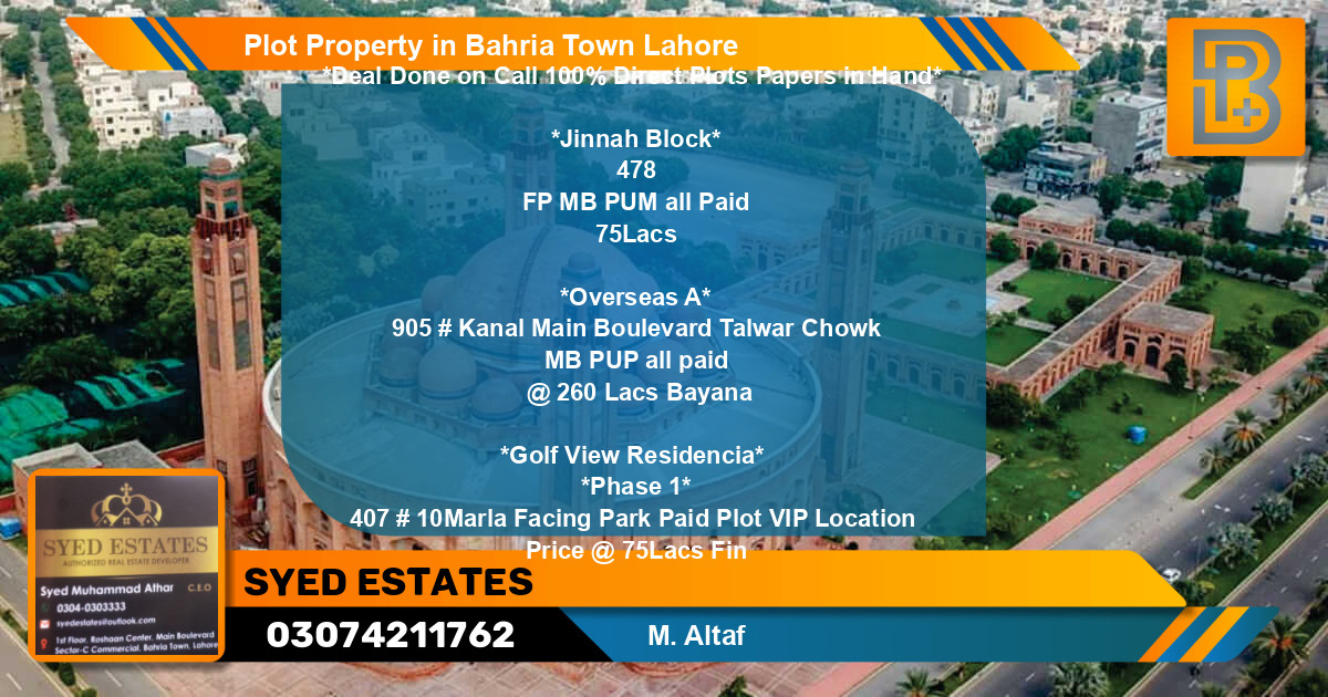 Residential Plot for Sale in Bahria Town, Lahore - (BP-48651)
