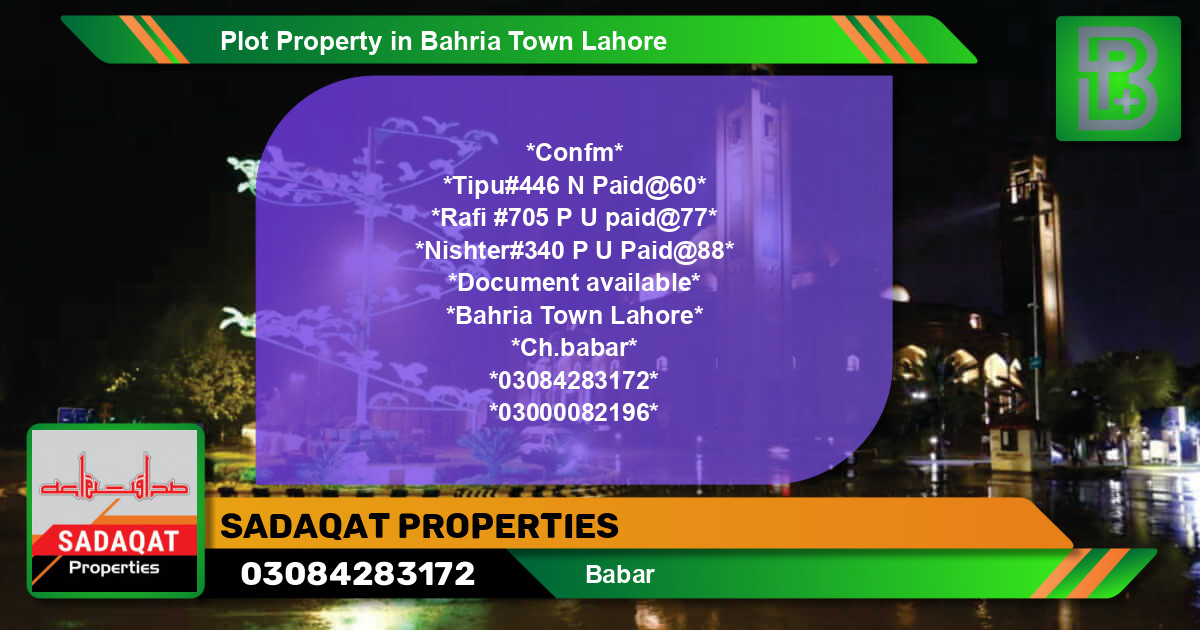 Residential Plot for Sale in Bahria Town, Lahore - (BP-48681)