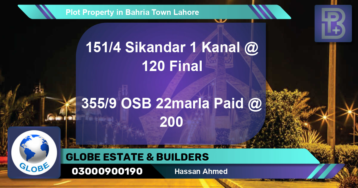 Residential Plot for Sale in Bahria Town, Lahore - (BP-48909)