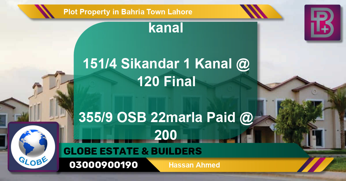Residential Plot for Sale in Bahria Town, Lahore - (BP-48910)