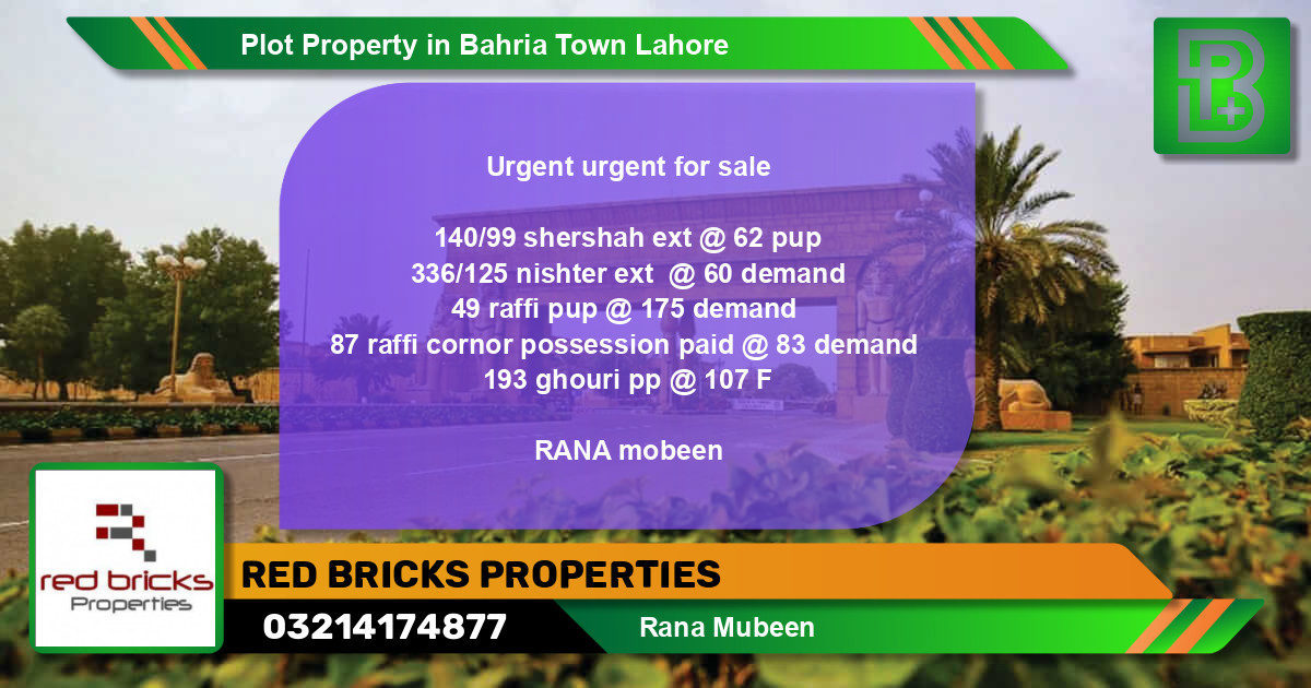 Residential Plot for Sale in Bahria Town, Lahore - (BP-48979)