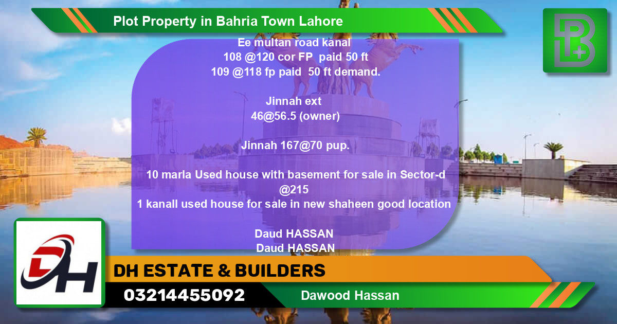 Residential Plot for Sale in Bahria Town, Lahore - (BP-49043)