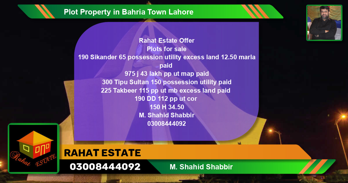 Residential Plot for Sale in Bahria Town, Lahore - (BP-49180)