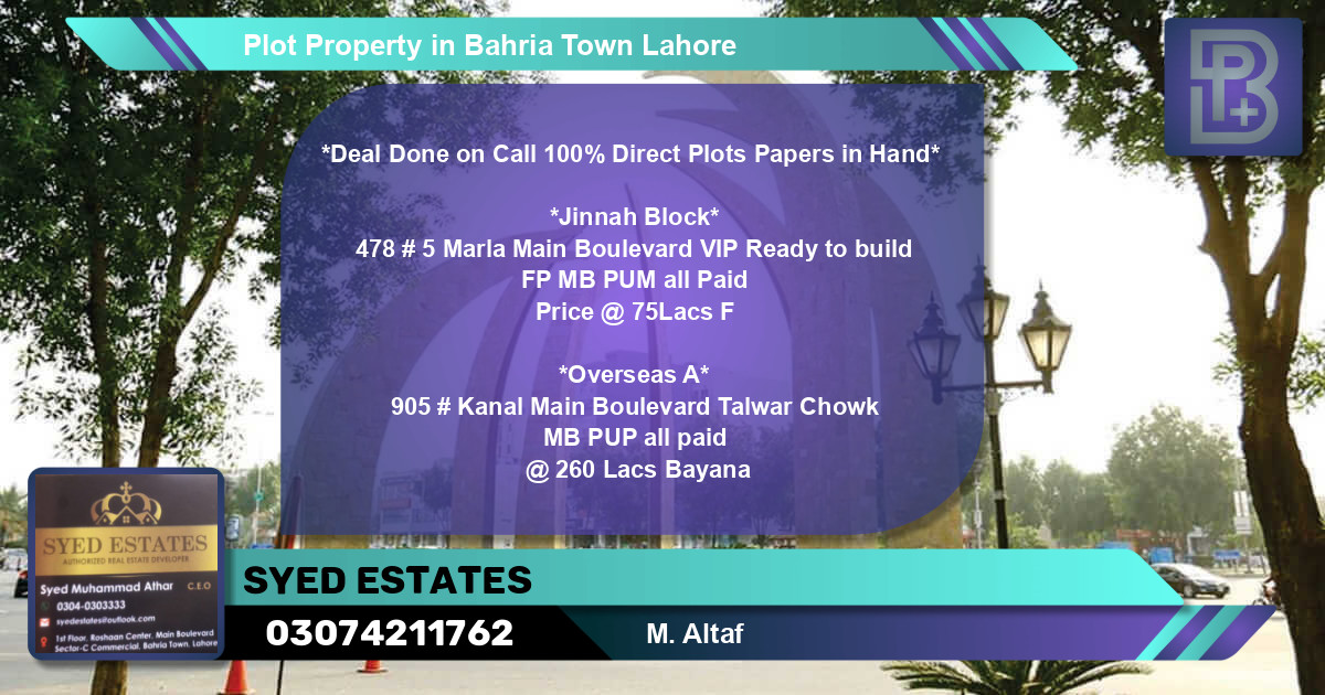 Residential Plot for Sale in Bahria Town, Lahore - (BP-49203)